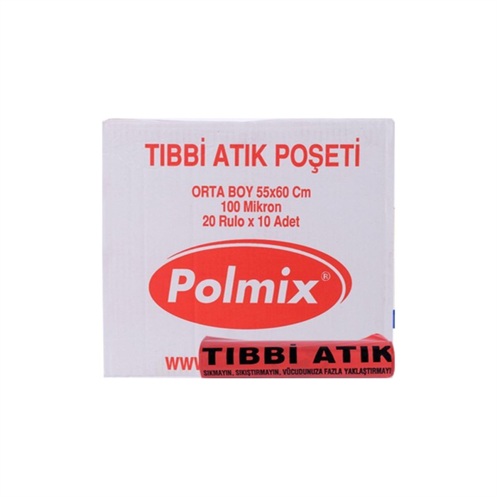 Polmix Çöp Torbası Tıbbi Atık P130 300gr. 100mic. 55x60cm 40Lt Kırmızı